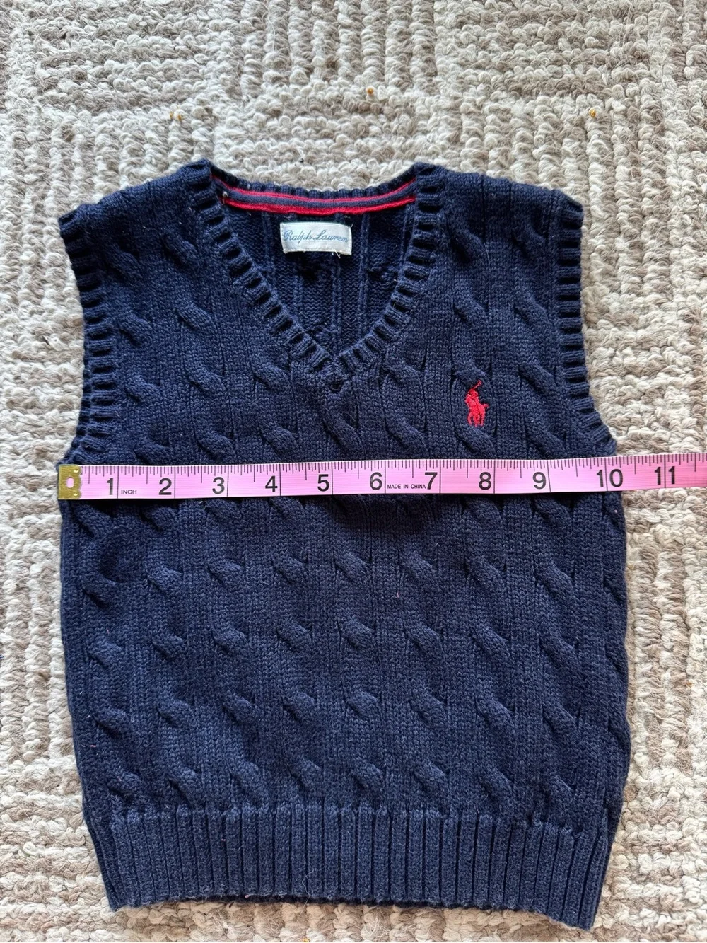Baby Ralph Lauren Cotton Navy Cable Knit V-Neck Sweater Vest Red Pony Preppy
